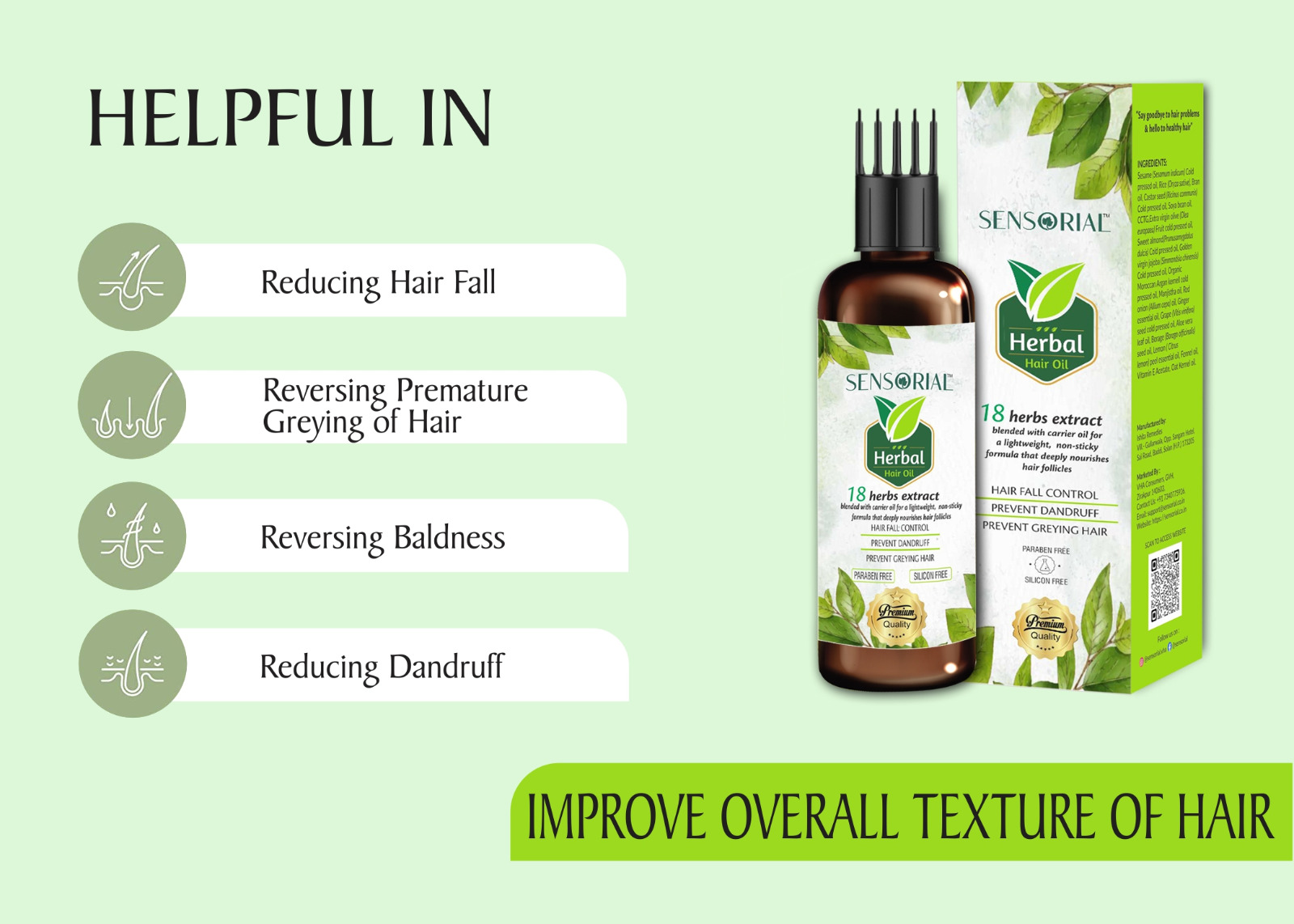 Herbal Hair Oil with 18 herbs extracts and seed oil for Hair fall and ...